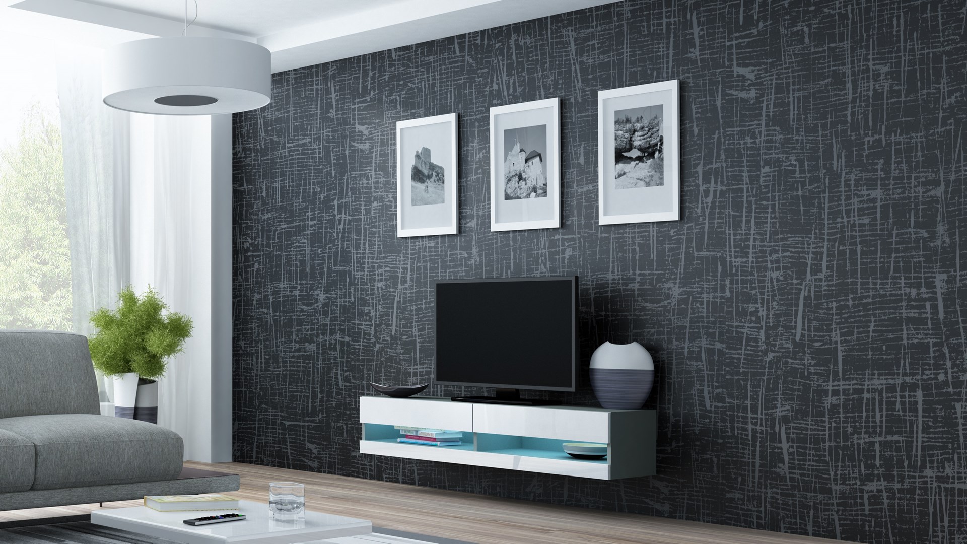 Cama Living room cabinet set VIGO NEW 13 grey/white gloss Cama Living room cabinet set VIGO NEW 13 grey/white gloss
