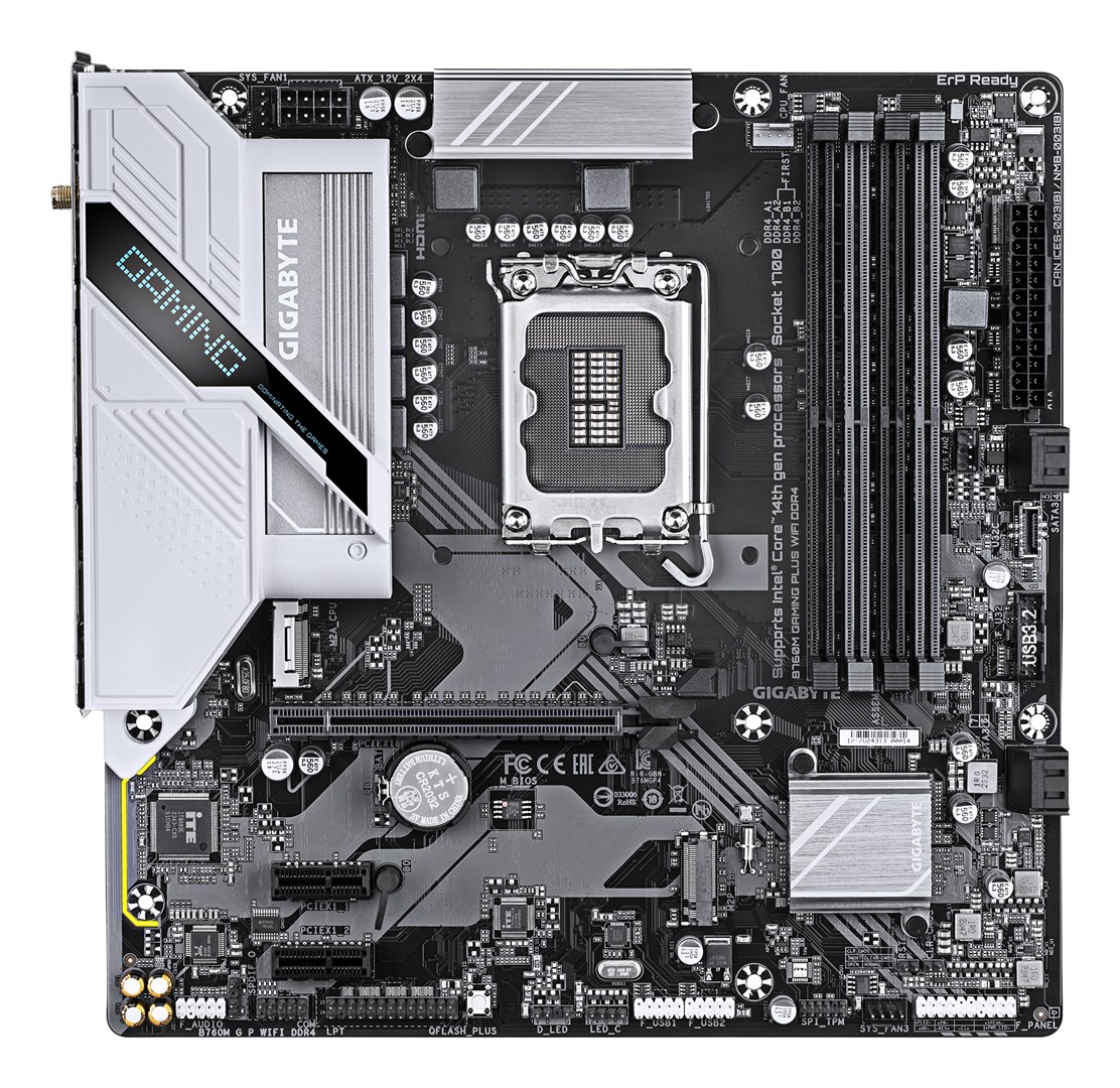 GIGABYTE B760M GAMING PLUS WIFI DDR4 Motherboard - Supports 14th Gen. Intel Core CPUs, 4+1+1 phases VRM, up to 5333MHz DDR4 (OC), 2xPCIe 4.0 M.2, Wi-Fi 6, 1 GbE LAN, USB 3.2 Gen 1 GIGABYTE B760M GAMING PLUS WIFI DDR4 Motherboard - Supports 14th Gen. Intel Core CPUs, 4+1+1 phases VRM, up to 5333MHz DDR4 (OC), 2xPCIe 4.0 M.2, Wi-Fi 6, 1 GbE LAN, USB 3.2 Gen 1