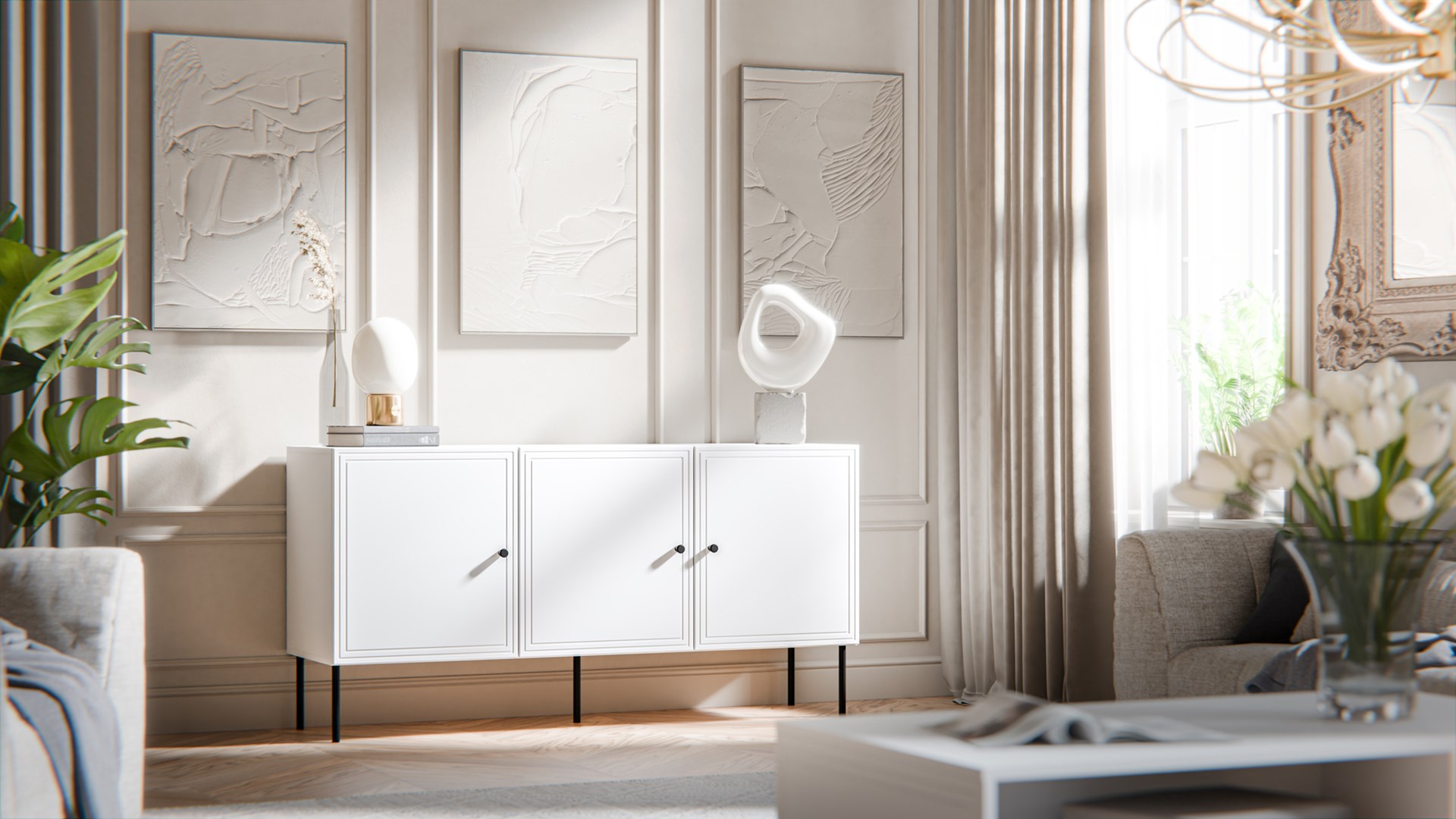 3D chest of drawers PALAZZO BIS 151x40x75 white matt 3D chest of drawers PALAZZO BIS 151x40x75 white matt