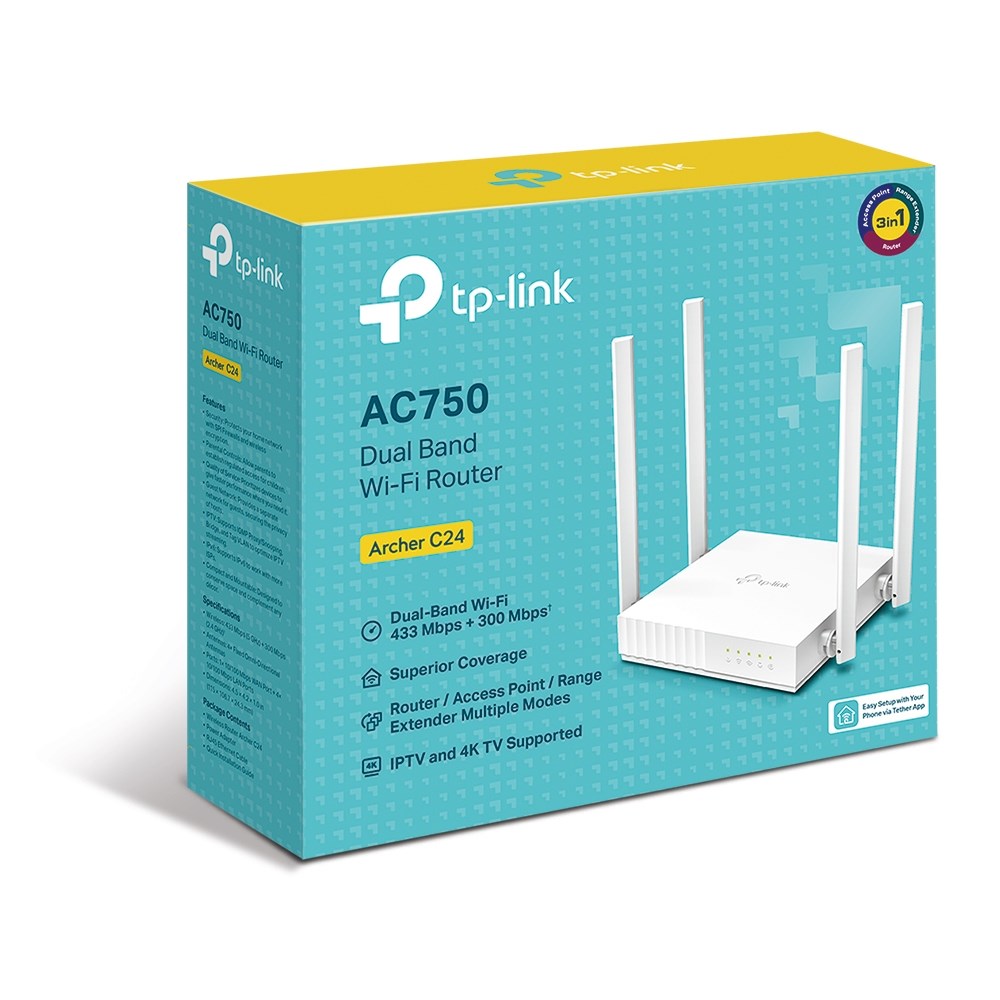 TP-LINK ARCHER C24 wireless router Fast Ethernet Dual-band (2.4 GHz / 5 GHz) White TP-LINK ARCHER C24 wireless router Fast Ethernet Dual-band (2.4 GHz / 5 GHz) White