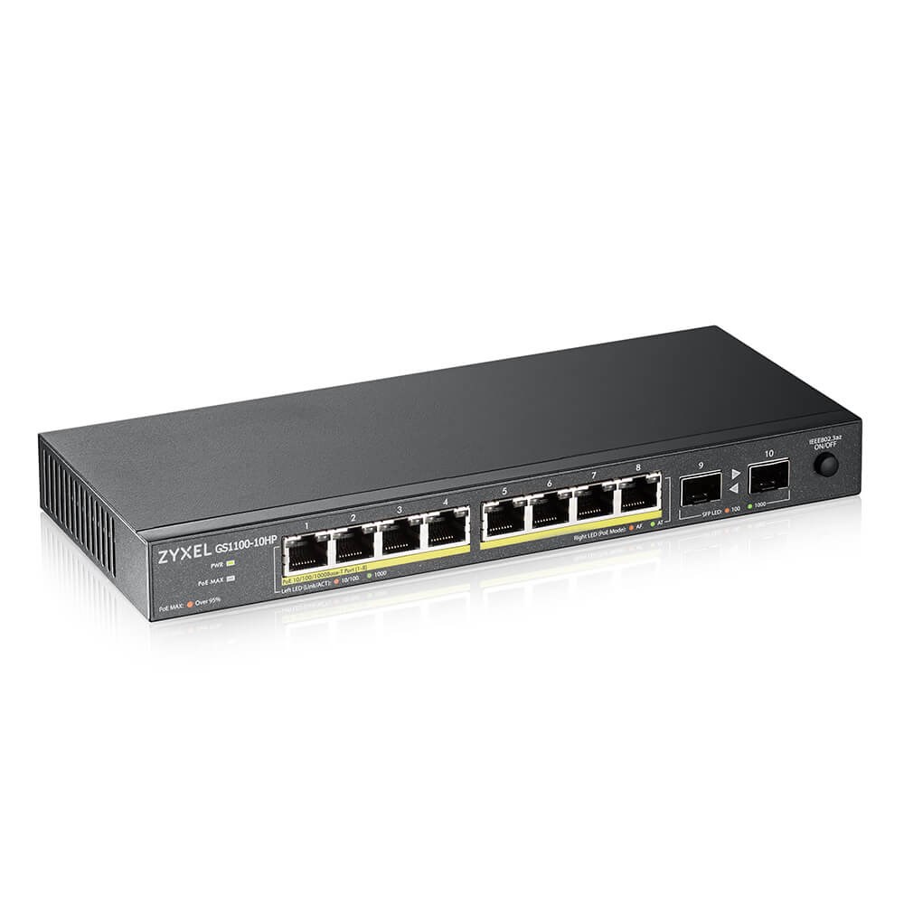 Zyxel GS1100-10HP v2 Unmanaged Gigabit Ethernet (10/100/1000) Power over Ethernet (PoE) Black Zyxel GS1100-10HP v2 Unmanaged Gigabit Ethernet (10/100/1000) Power over Ethernet (PoE) Black