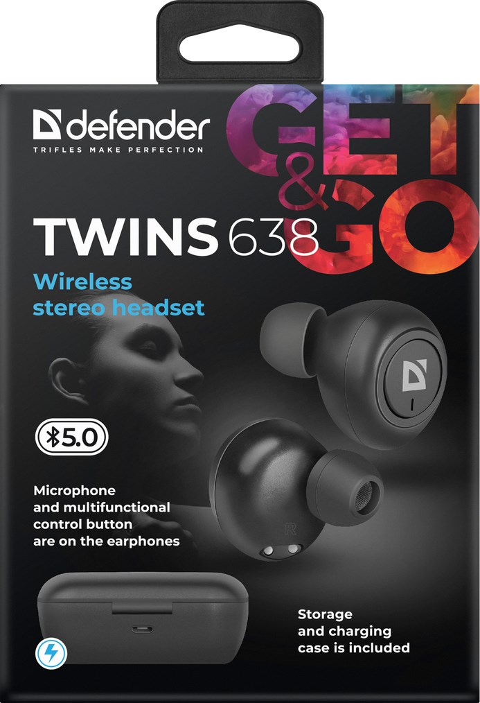 Defender Twins 638 Headset Wireless In-ear Calls/Music Bluetooth Black Defender Twins 638 Headset Wireless In-ear Calls/Music Bluetooth Black