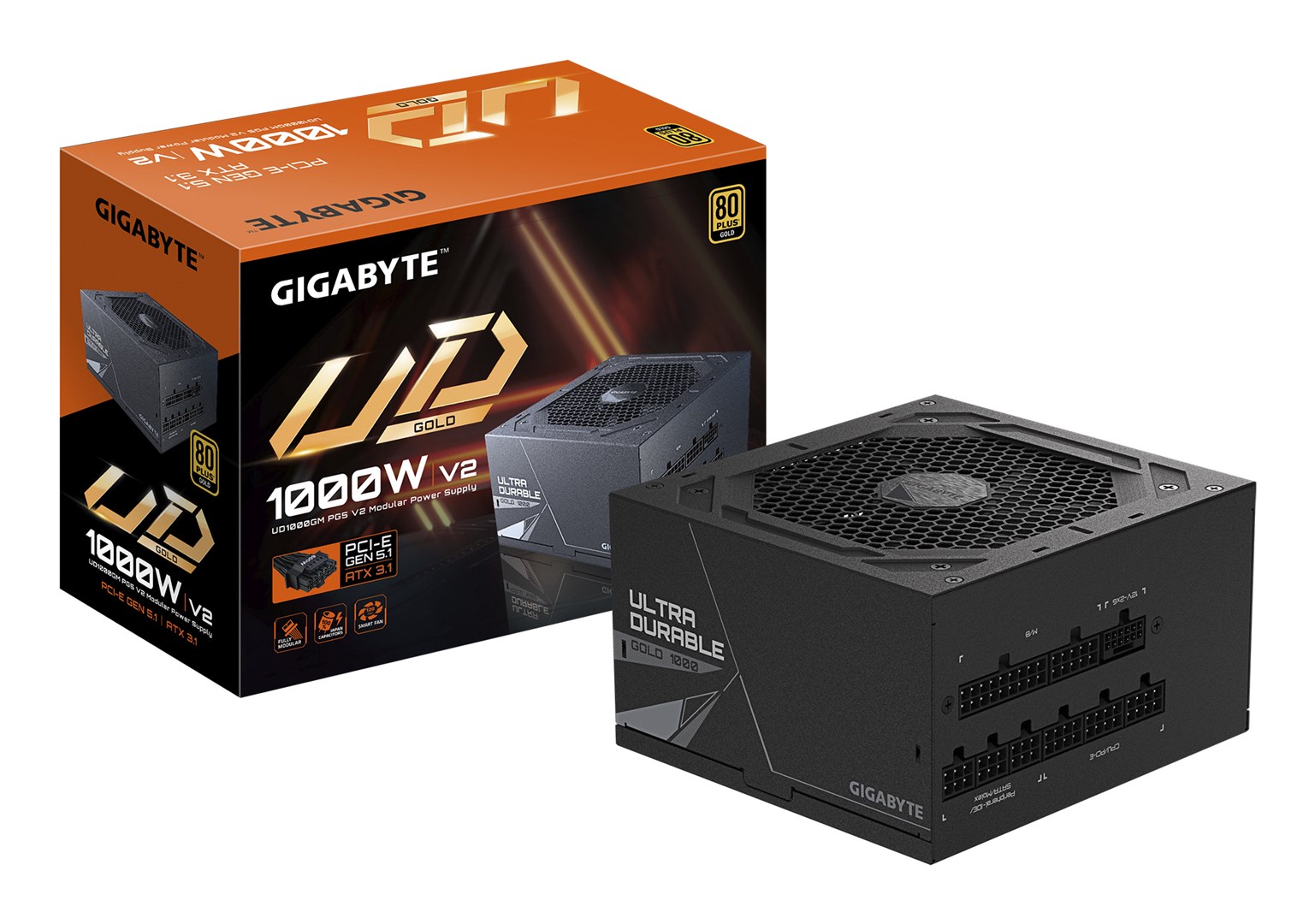 GIGABYTE UD1000GM PG5 V2 Power Supply Unit- PCIe Gen 5.1, 80 PLUS Gold, Fully Modular Design, 120mm Fan, ATX 3.1 compatible, EU Plug GIGABYTE UD1000GM PG5 V2 Power Supply Unit- PCIe Gen 5.1, 80 PLUS Gold, Fully Modular Design, 120mm Fan, ATX 3.1 compatible, EU Plug