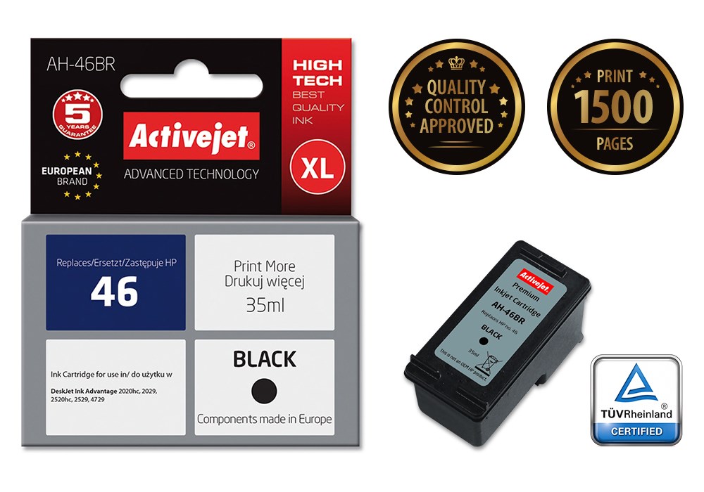 Activejet AH-46BR Ink (replacement HP 46 CZ637AE; Premium; 35 ml; black) Activejet AH-46BR Ink (replacement HP 46 CZ637AE; Premium; 35 ml; black)