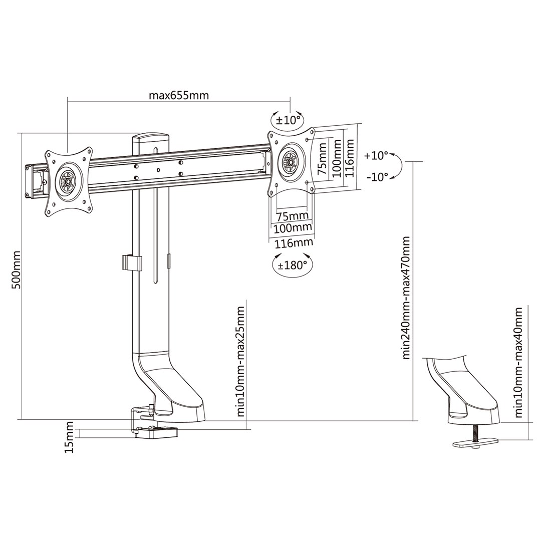 Maclean MC-854 Holder for two monitors / double 17 "-27" 14kg VESA 75x75 100x100 fits MC-848 and MC-849 Maclean MC-854 Holder for two monitors / double 17 "-27" 14kg VESA 75x75 100x100 fits MC-848 and MC-849