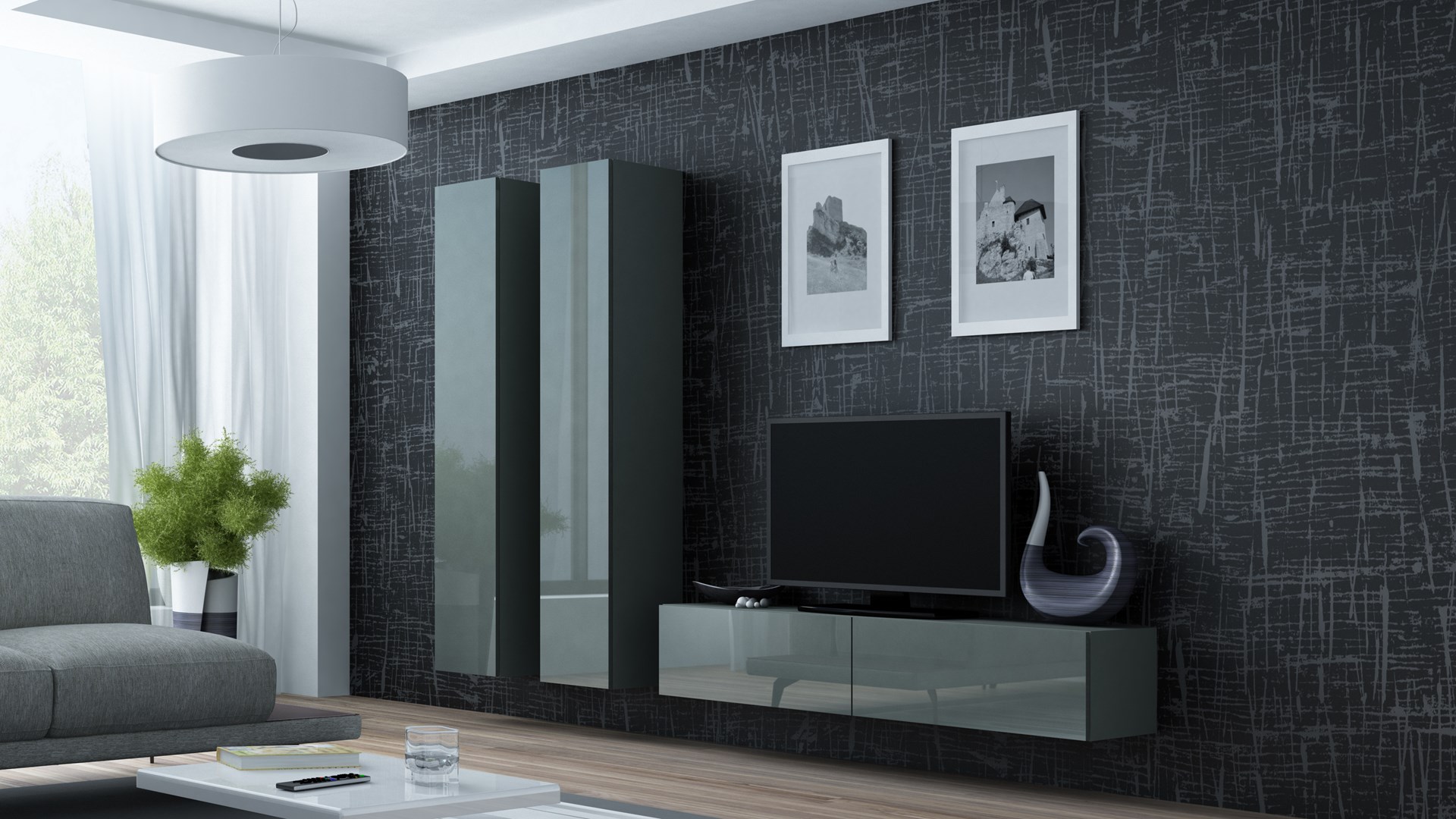 Cama TV stand VIGO 140 30/140/40 grey/grey gloss Cama TV stand VIGO 140 30/140/40 grey/grey gloss
