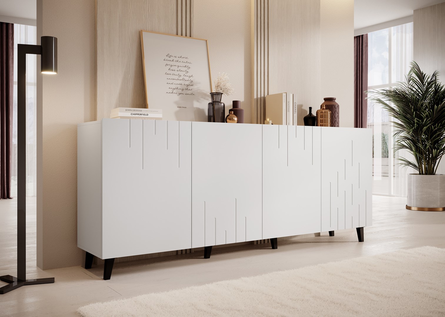 BARI chest of drawers 200x42x82 white matt BARI chest of drawers 200x42x82 white matt