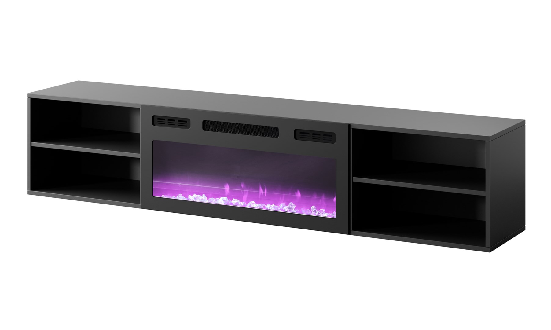 RTV cabinet POLO 180x33x39 black + fireplace black RTV cabinet POLO 180x33x39 black + fireplace black