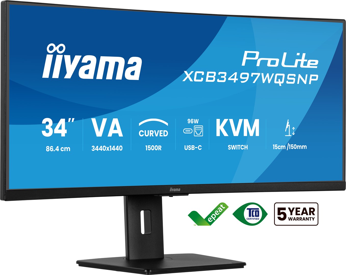 iiyama ProLite 34’’ UWQHD curved monitor with USB-C dock, LAN, KVM switch and 15cm height adjustable stand iiyama ProLite 34’’ UWQHD curved monitor with USB-C dock, LAN, KVM switch and 15cm height adjustable stand