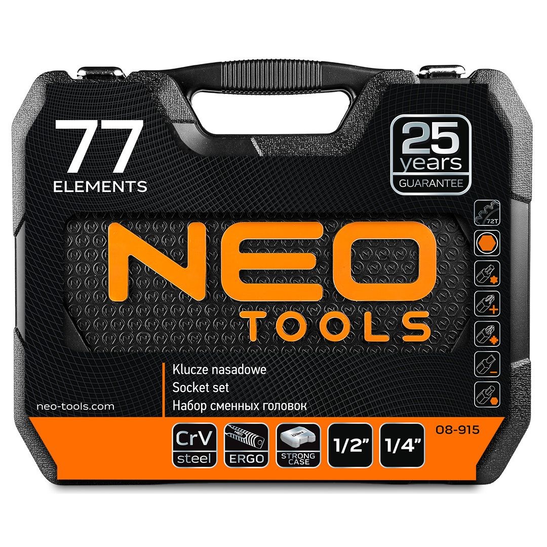 Socket wrenches 1/4", 1/2", set of 77, CrV Socket wrenches 1/4", 1/2", set of 77, CrV