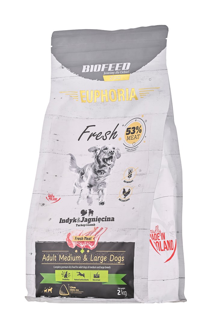 BIOFEED Euphoria Fresh Adult Medium & Large Turkey with lamb - dry dog food - 2kg BIOFEED Euphoria Fresh Adult Medium & Large Turkey with lamb - dry dog food - 2kg