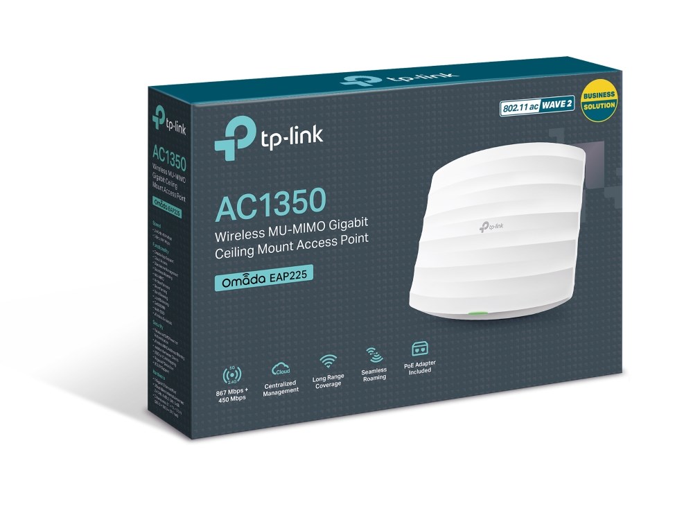 TP-Link Omada EAP225 wireless access point 1350 Mbit/s White Power over Ethernet (PoE) TP-Link Omada EAP225 wireless access point 1350 Mbit/s White Power over Ethernet (PoE)