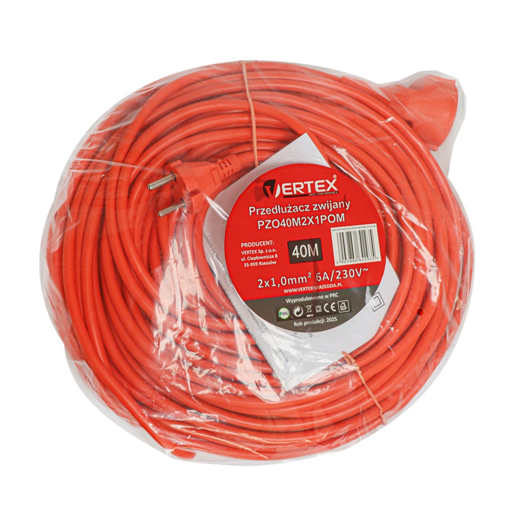 40 m retractable extension cord, PZO40M2x1.0 mm VERTEX 40 m retractable extension cord, PZO40M2x1.0 mm VERTEX
