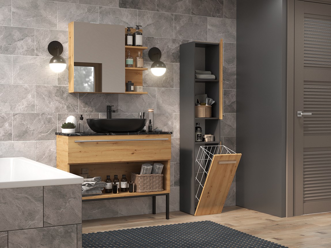 Topeshop NEL III ANT/ART bathroom storage cabinet Graphite, Oak Topeshop NEL III ANT/ART bathroom storage cabinet Graphite, Oak