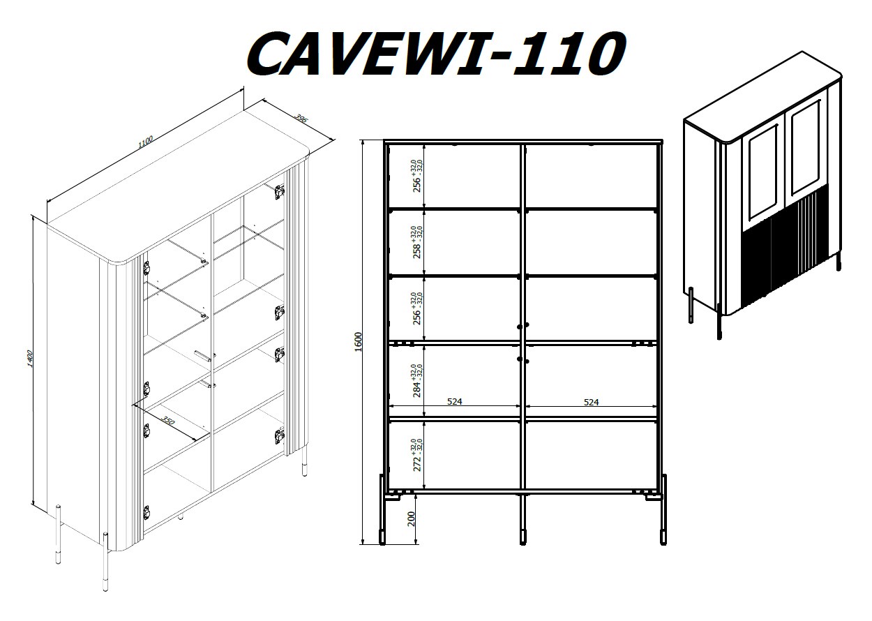 Cama VERA display cabinet 110x40x160 matt black Cama VERA display cabinet 110x40x160 matt black