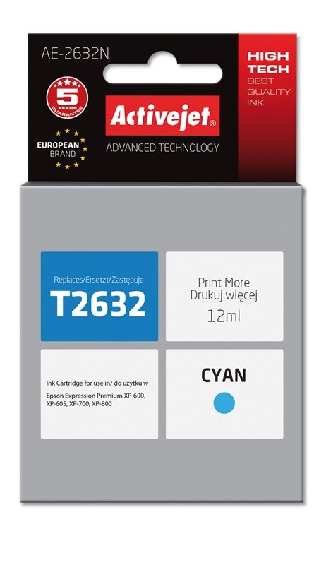 Activejet AE-2632N Ink cartridge (replacement for Epson 26 T2632; Supreme; 12 ml; cyan) Activejet AE-2632N Ink cartridge (replacement for Epson 26 T2632; Supreme; 12 ml; cyan)