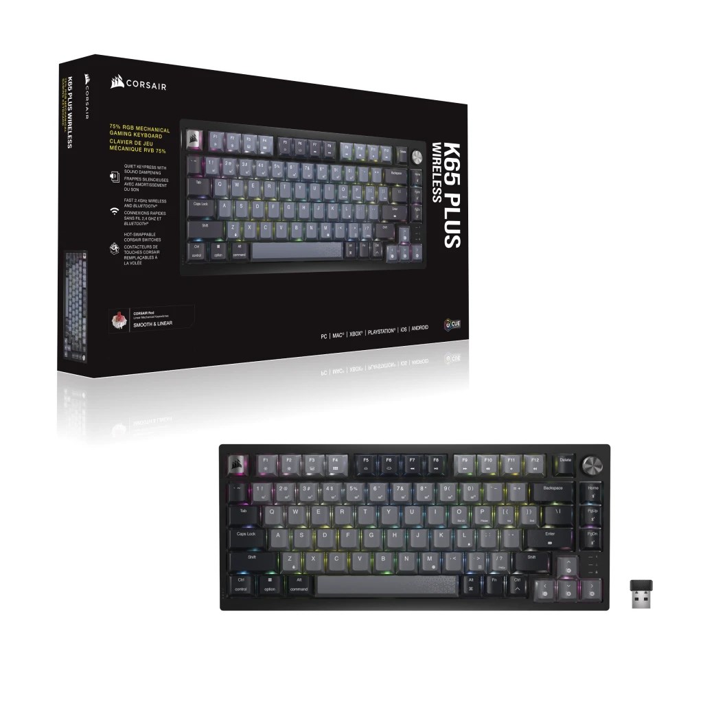Corsair K65 PLUS WIRELESS 75 % RGB keyboard Gaming RF Wireless + USB QWERTY Nordic Black Corsair K65 PLUS WIRELESS 75 % RGB keyboard Gaming RF Wireless + USB QWERTY Nordic Black