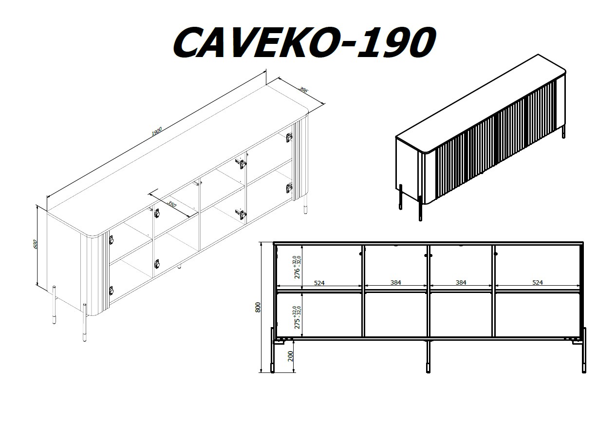 Cama VERA chest of drawers 190x40x80 matt white Cama VERA chest of drawers 190x40x80 matt white