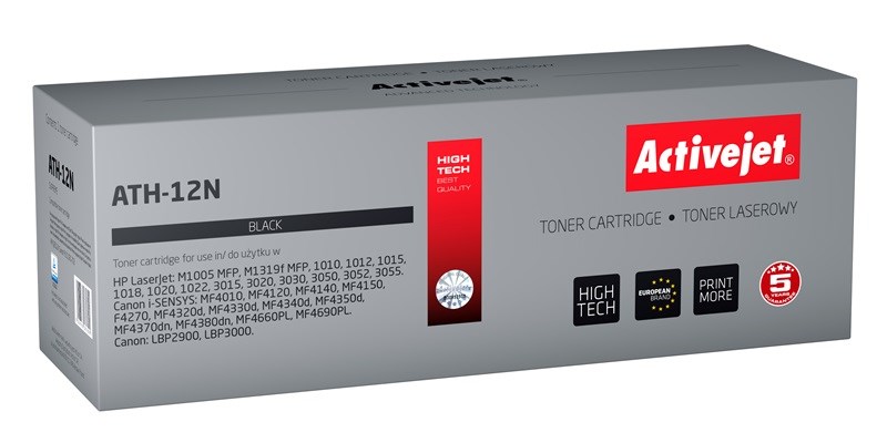 Activejet ATH-12N Toner (replacement for HP 12A Q2612A, Canon FX-10, Canon CRG-703; Supreme; 2300 pages; black) Activejet ATH-12N Toner (replacement for HP 12A Q2612A, Canon FX-10, Canon CRG-703; Supreme; 2300 pages; black)
