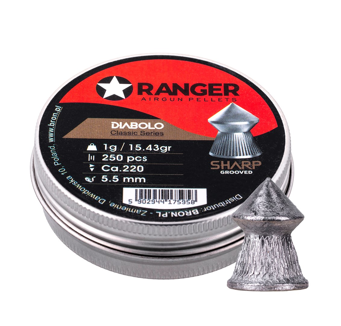 5.5 mm RANGER Diabolo Professional Sharp Grooved Point 250 pellets 5.5 mm RANGER Diabolo Professional Sharp Grooved Point 250 pellets
