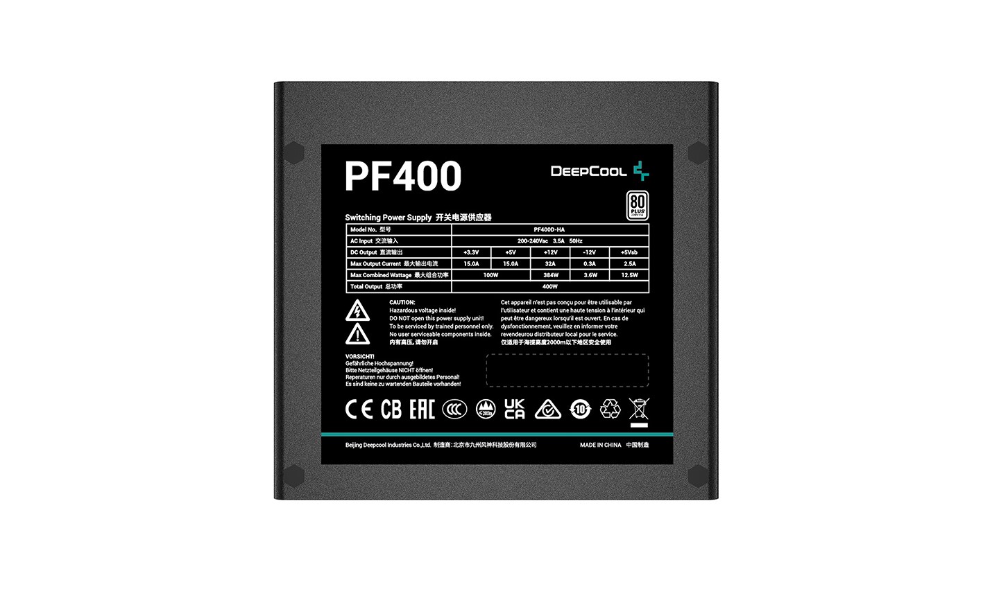 DeepCool PF400 power supply unit 400 W 20+4 pin ATX ATX Black DeepCool PF400 power supply unit 400 W 20+4 pin ATX ATX Black