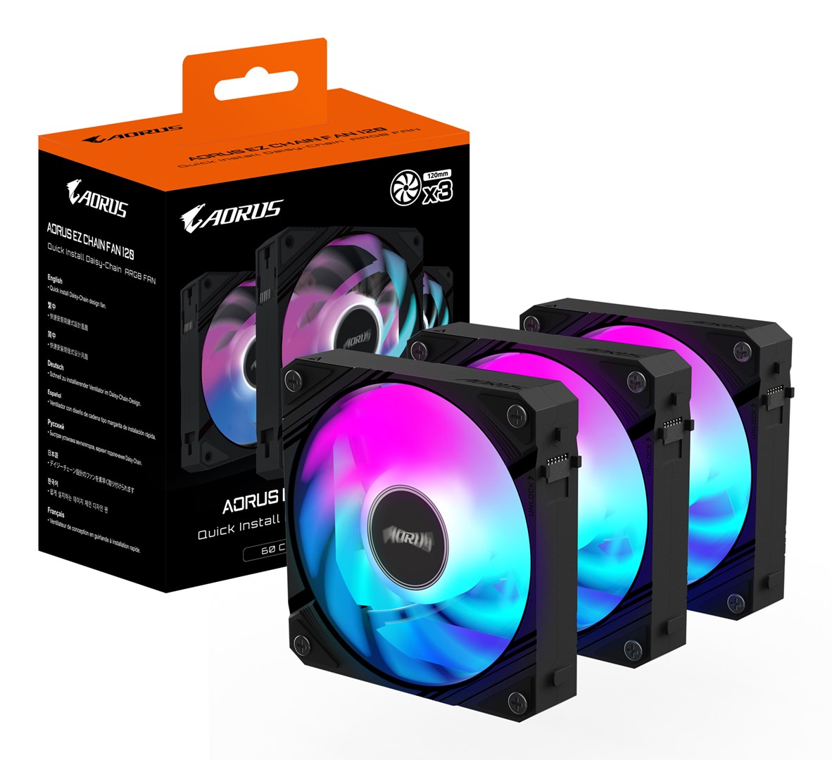 Fan Gigabyte AORUS EZ CHAIN FAN 120, ARGB, 3-pack Fan Gigabyte AORUS EZ CHAIN FAN 120, ARGB, 3-pack