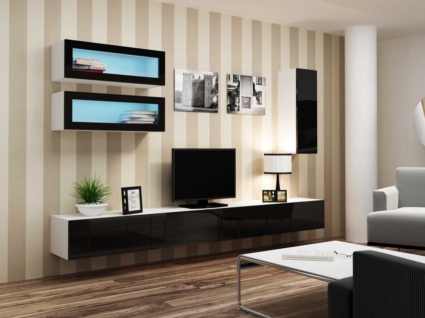 Cama TV stand VIGO 140 30/140/40 white/black gloss Cama TV stand VIGO 140 30/140/40 white/black gloss