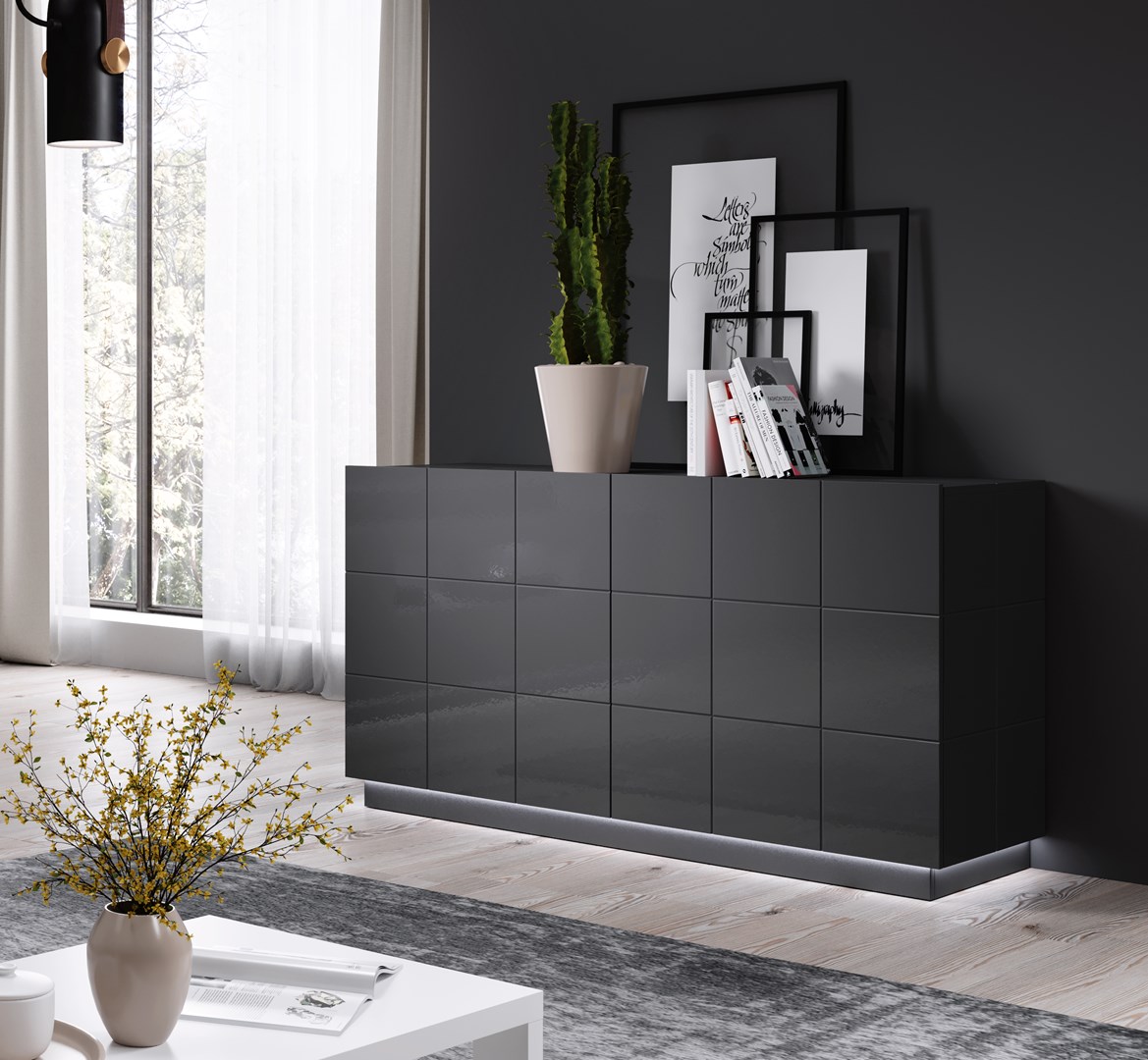 Cama sideboard 2D REJA graphite grey gloss/graphite grey gloss Cama sideboard 2D REJA graphite grey gloss/graphite grey gloss