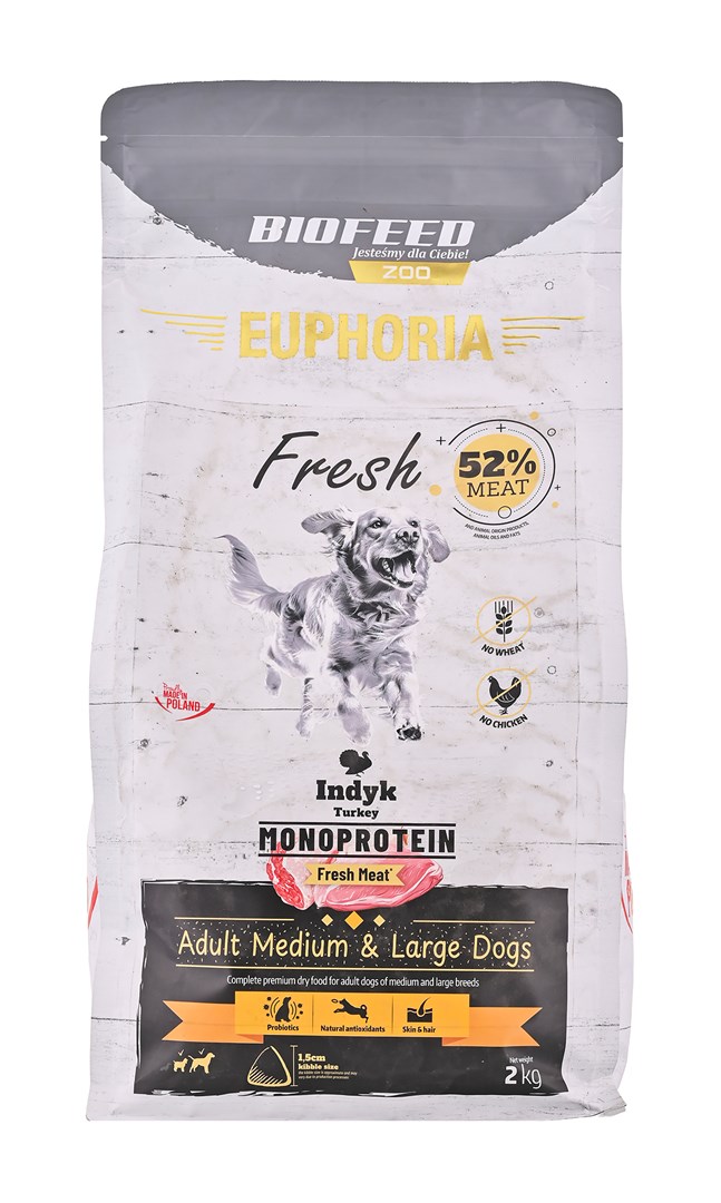 BIOFEED Euphoria Fresh Adult Medium & Large Monoprotein Turkey - dry dog food - 2kg BIOFEED Euphoria Fresh Adult Medium & Large Monoprotein Turkey - dry dog food - 2kg