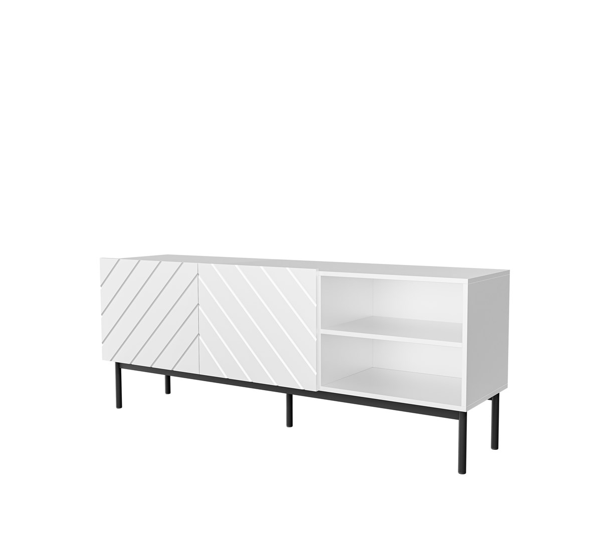 ABETO RTV cabinet on black steel frame 150x42x60 cm white/gloss white ABETO RTV cabinet on black steel frame 150x42x60 cm white/gloss white