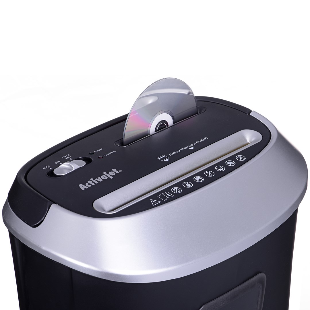 Shredder Activejet ASH-1201D, P-3, 25 l, 5x38 mm shreds, black and silver. Shredder Activejet ASH-1201D, P-3, 25 l, 5x38 mm shreds, black and silver.