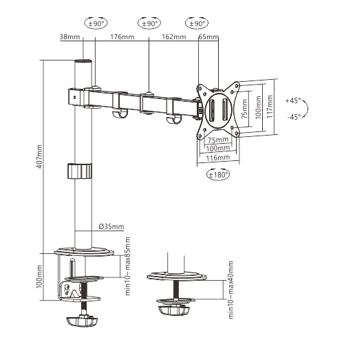 Gembird MA-D1-01 monitor mount / stand 81.3 cm (32") Black Desk Gembird MA-D1-01 monitor mount / stand 81.3 cm (32") Black Desk