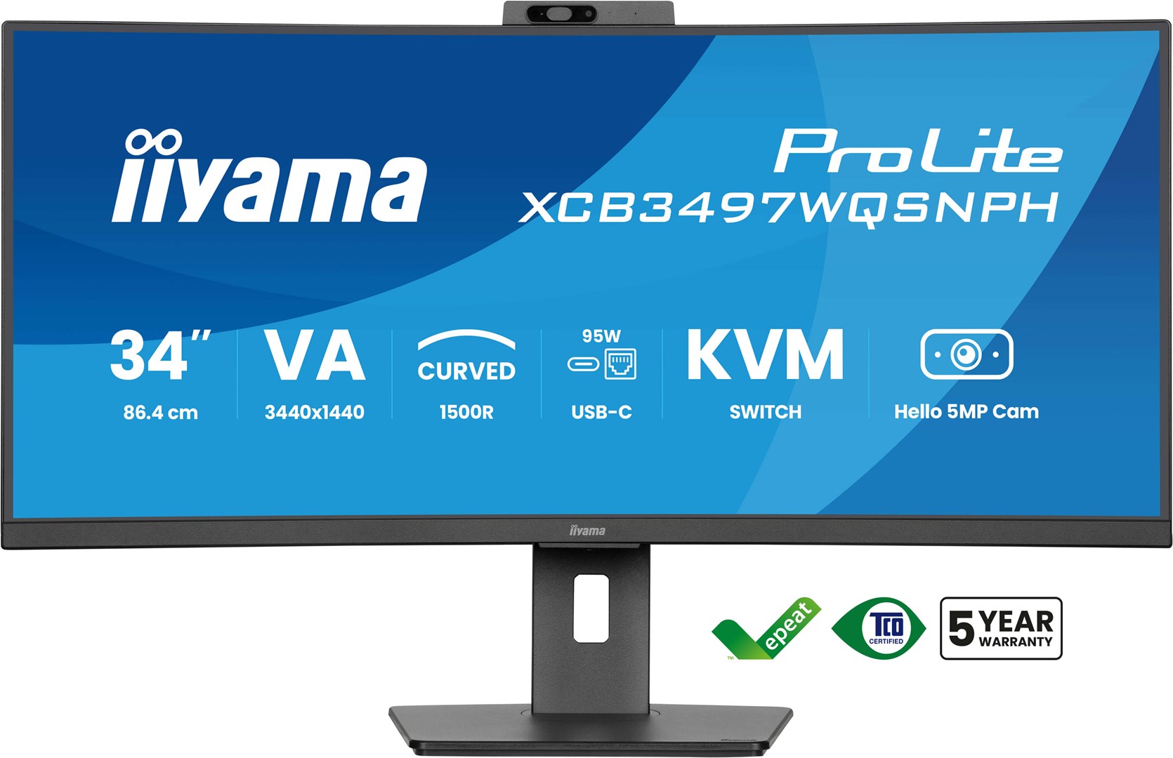 iiyama ProLite 34’’ VA UWQHD curved monitor with a built-in Windows Hello camera and microphone, USB-C Dock, LAN, KVM-Switch and 15cm height adjustable stand iiyama ProLite 34’’ VA UWQHD curved monitor with a built-in Windows Hello camera and microphone, USB-C Dock, LAN, KVM-Switch and 15cm height adjustable stand