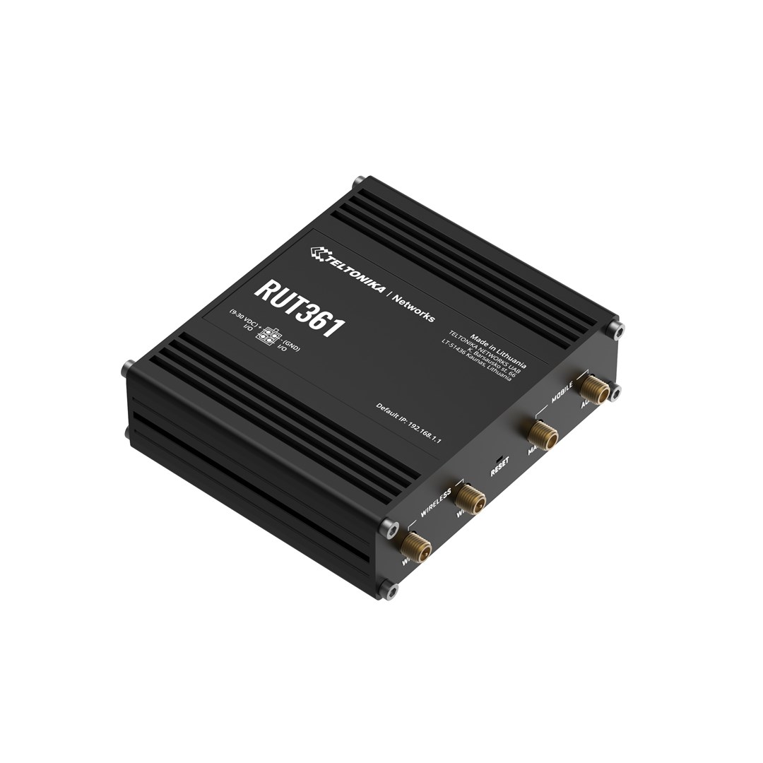 Teltonika Industrial 4G LTE router RUT361 Cat 6 LTE, WiFi 4, 2x RJ45 100Mb/s, IP30 Teltonika Industrial 4G LTE router RUT361 Cat 6 LTE, WiFi 4, 2x RJ45 100Mb/s, IP30