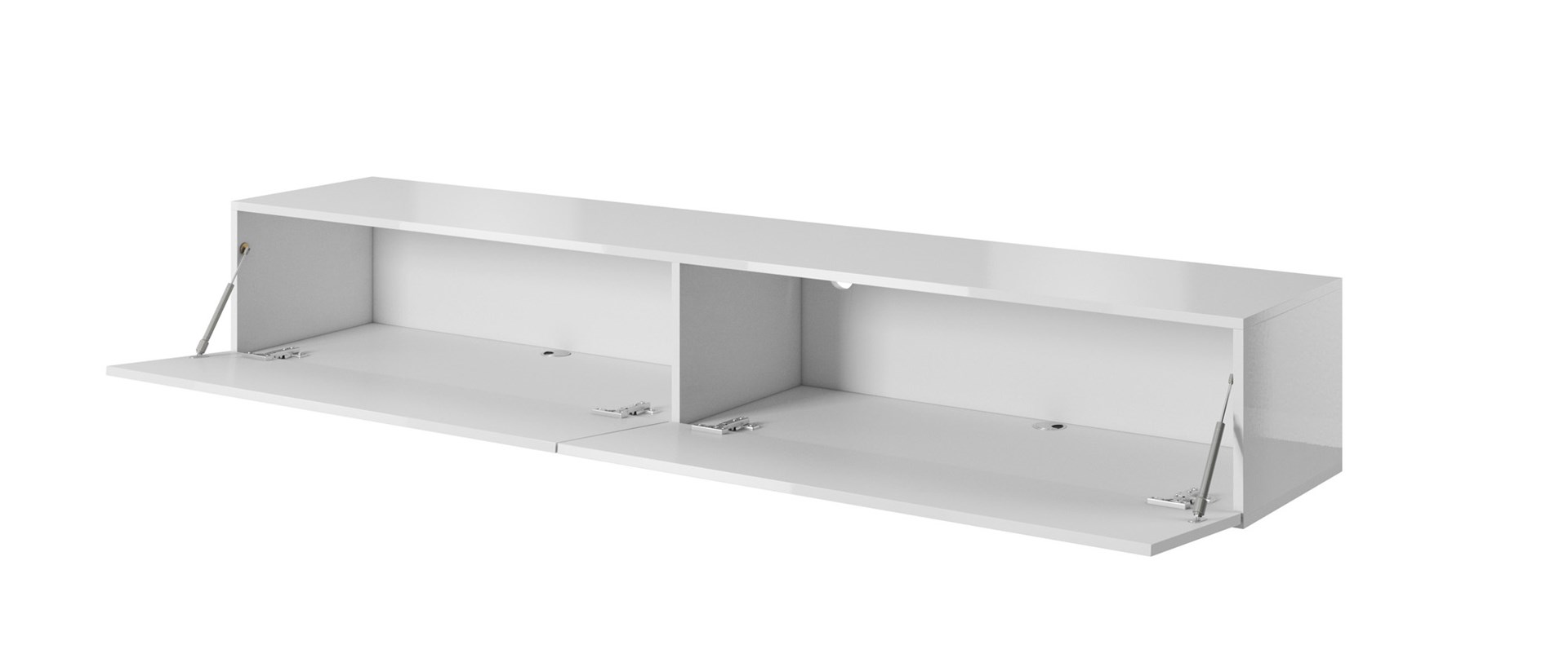 RTV SLIDE cabinet on black steel frame 200x40x50 cm all in gloss white RTV SLIDE cabinet on black steel frame 200x40x50 cm all in gloss white