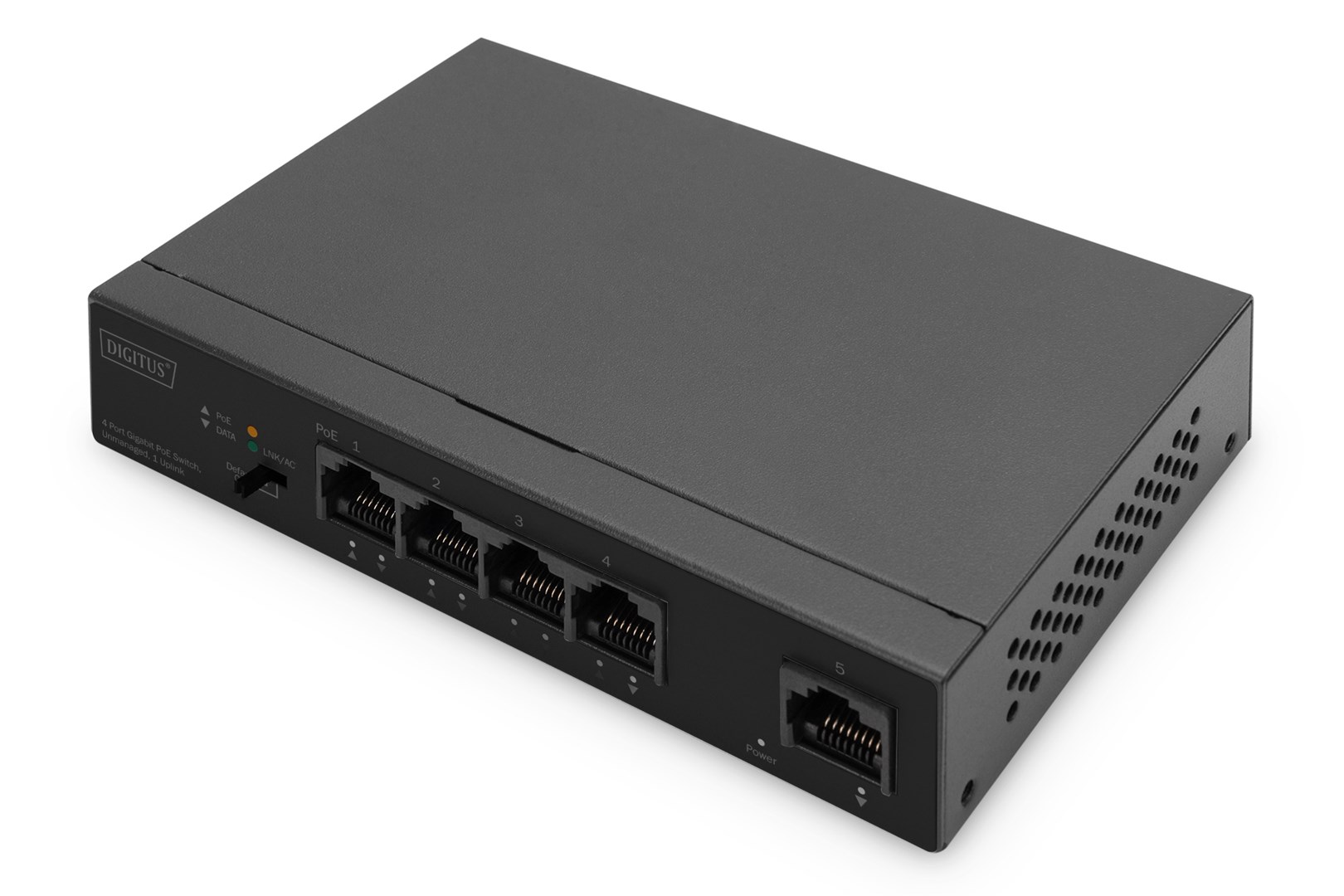 Digitus 4- Port Gigabit PoE Netzwerkswitch, Desktop, unmanaged, 1 Uplink Port RJ45, 60 W, af/at Digitus 4- Port Gigabit PoE Netzwerkswitch, Desktop, unmanaged, 1 Uplink Port RJ45, 60 W, af/at