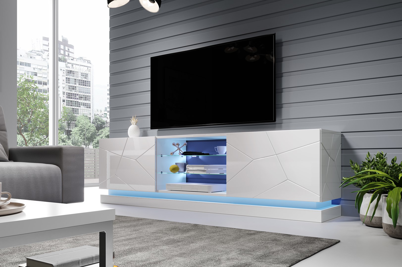 Cama TV cabinet QIU 200 MDF white gloss/white gloss Cama TV cabinet QIU 200 MDF white gloss/white gloss