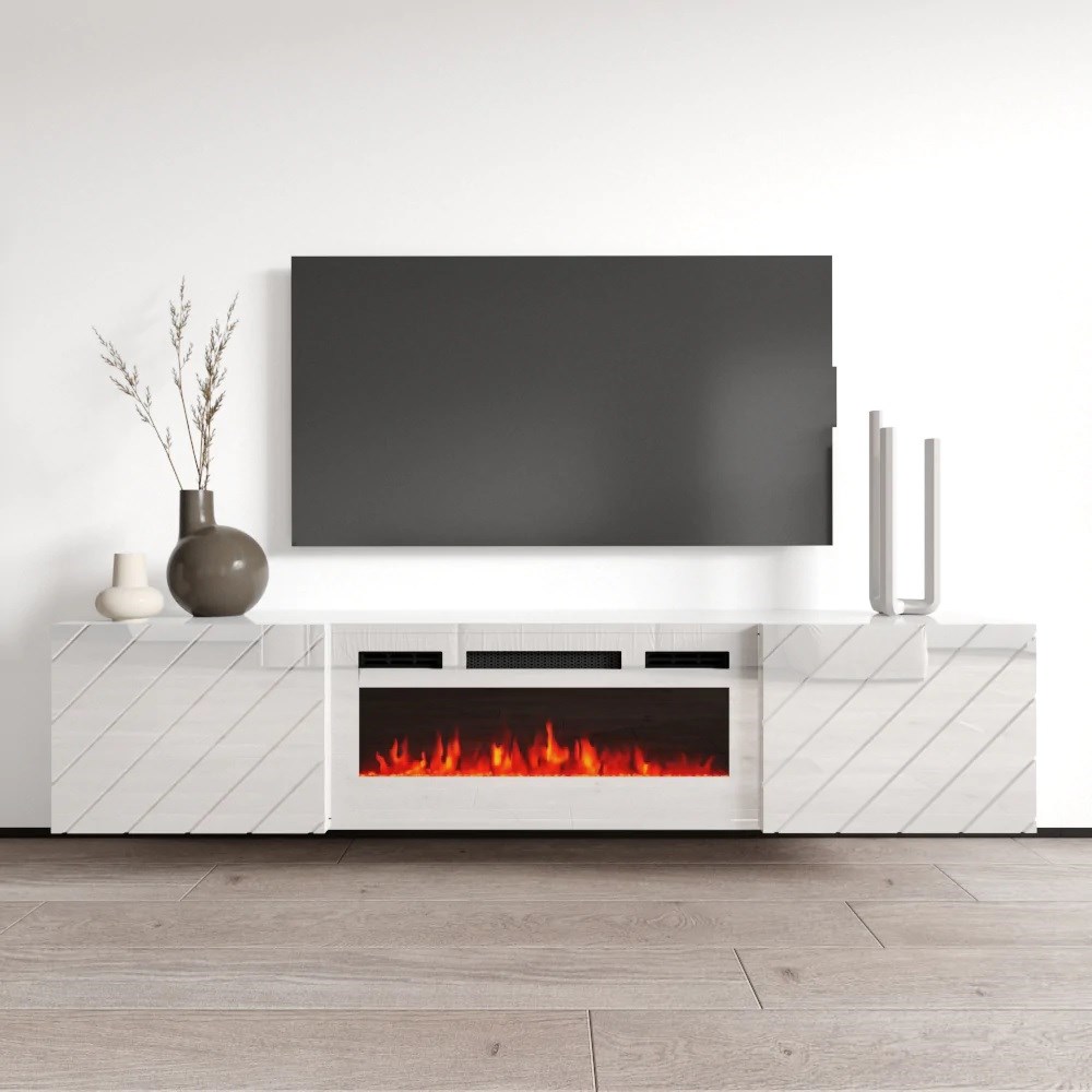 RTV LUXE cabinet 182.6x34.5x37.5 white/gloss white + white mantelpiece RTV LUXE cabinet 182.6x34.5x37.5 white/gloss white + white mantelpiece