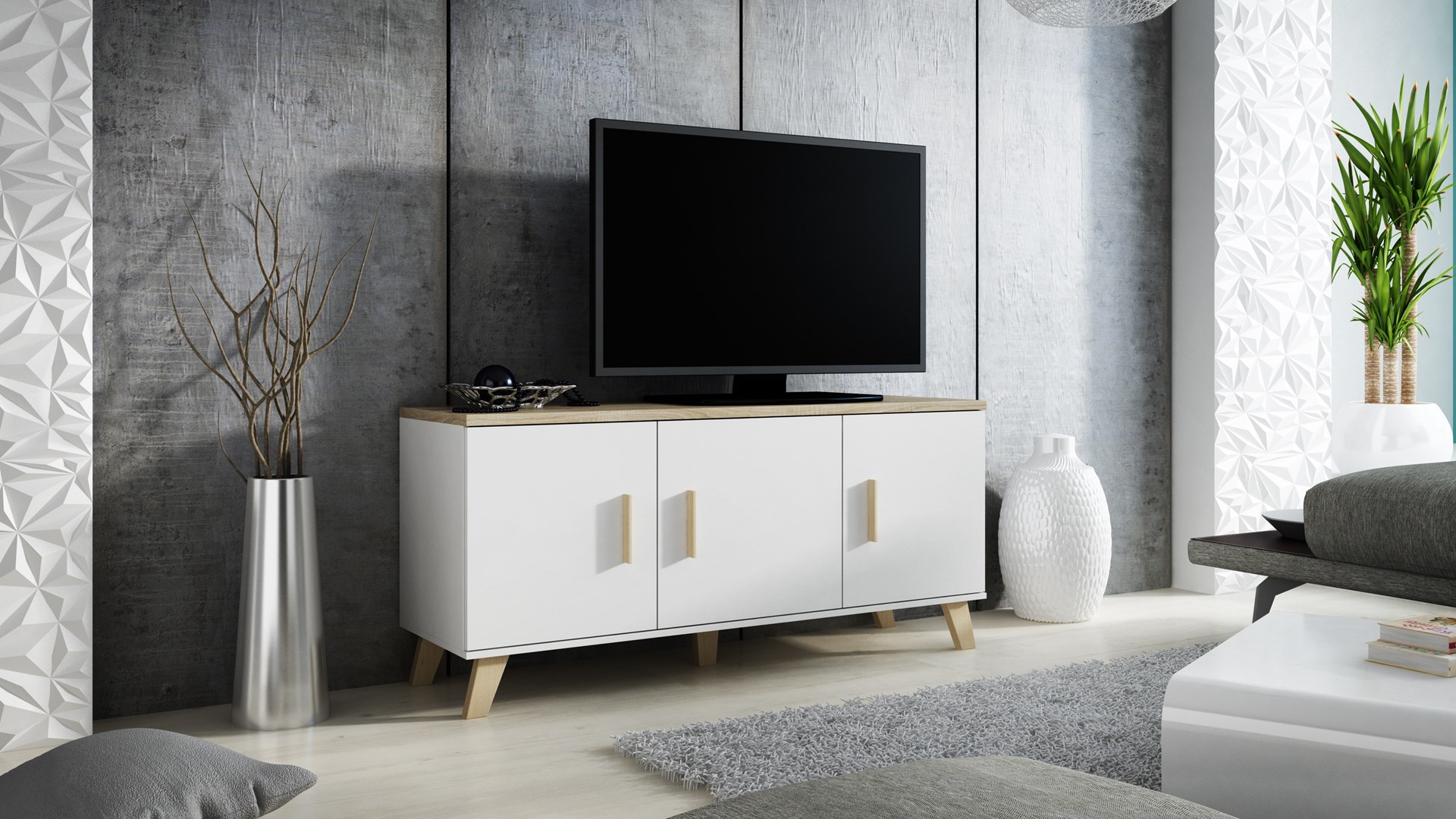 Cama sideboard LOTTA 150 3D white + sonoma oak Cama sideboard LOTTA 150 3D white + sonoma oak