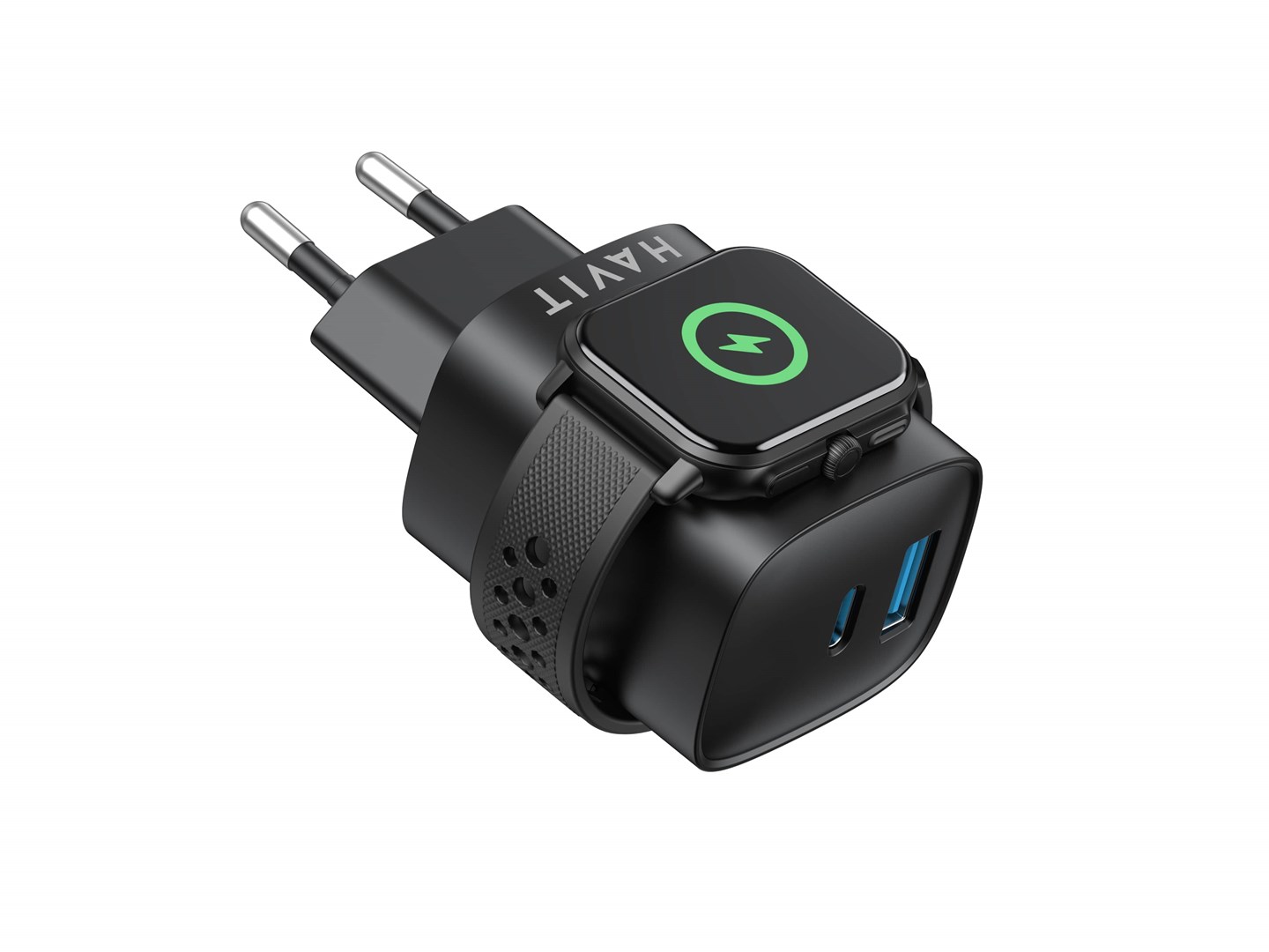 Havit UC132 EU - GaN 22 W dual-port charger with wireless charging option, black Havit UC132 EU - GaN 22 W dual-port charger with wireless charging option, black