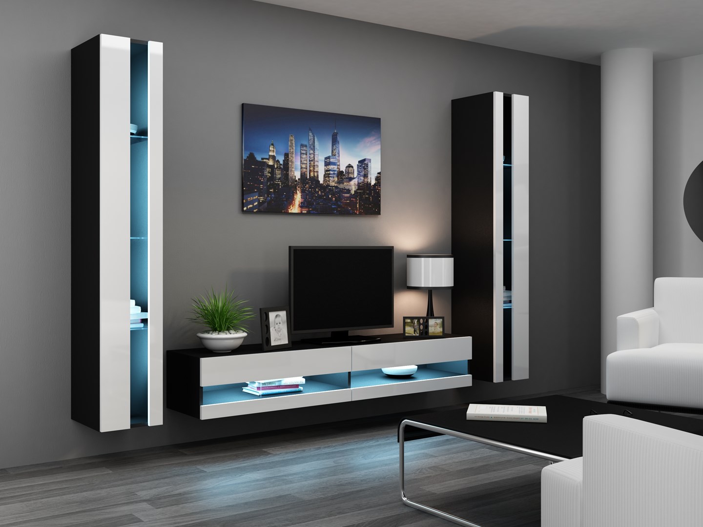 Cama Living room cabinet set VIGO NEW 3 black/white gloss Cama Living room cabinet set VIGO NEW 3 black/white gloss