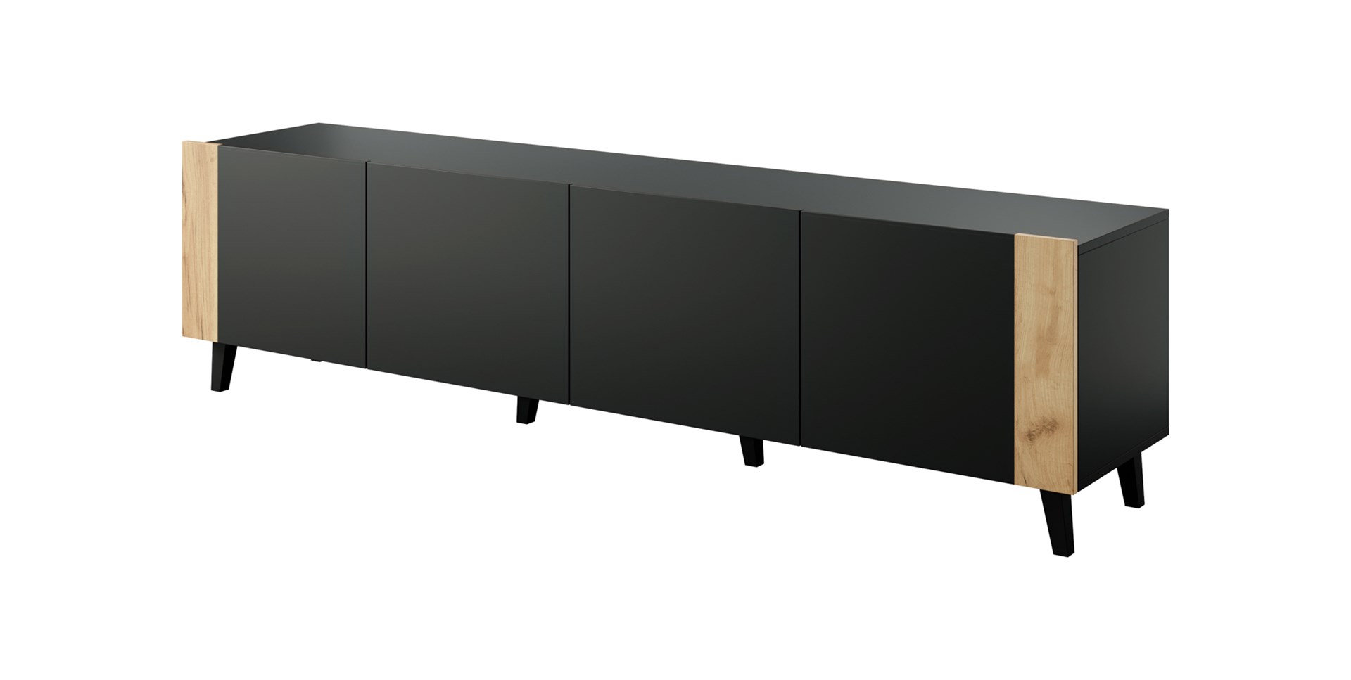 TV cabinet FARO 200x42x52 black matt + oak craft TV cabinet FARO 200x42x52 black matt + oak craft