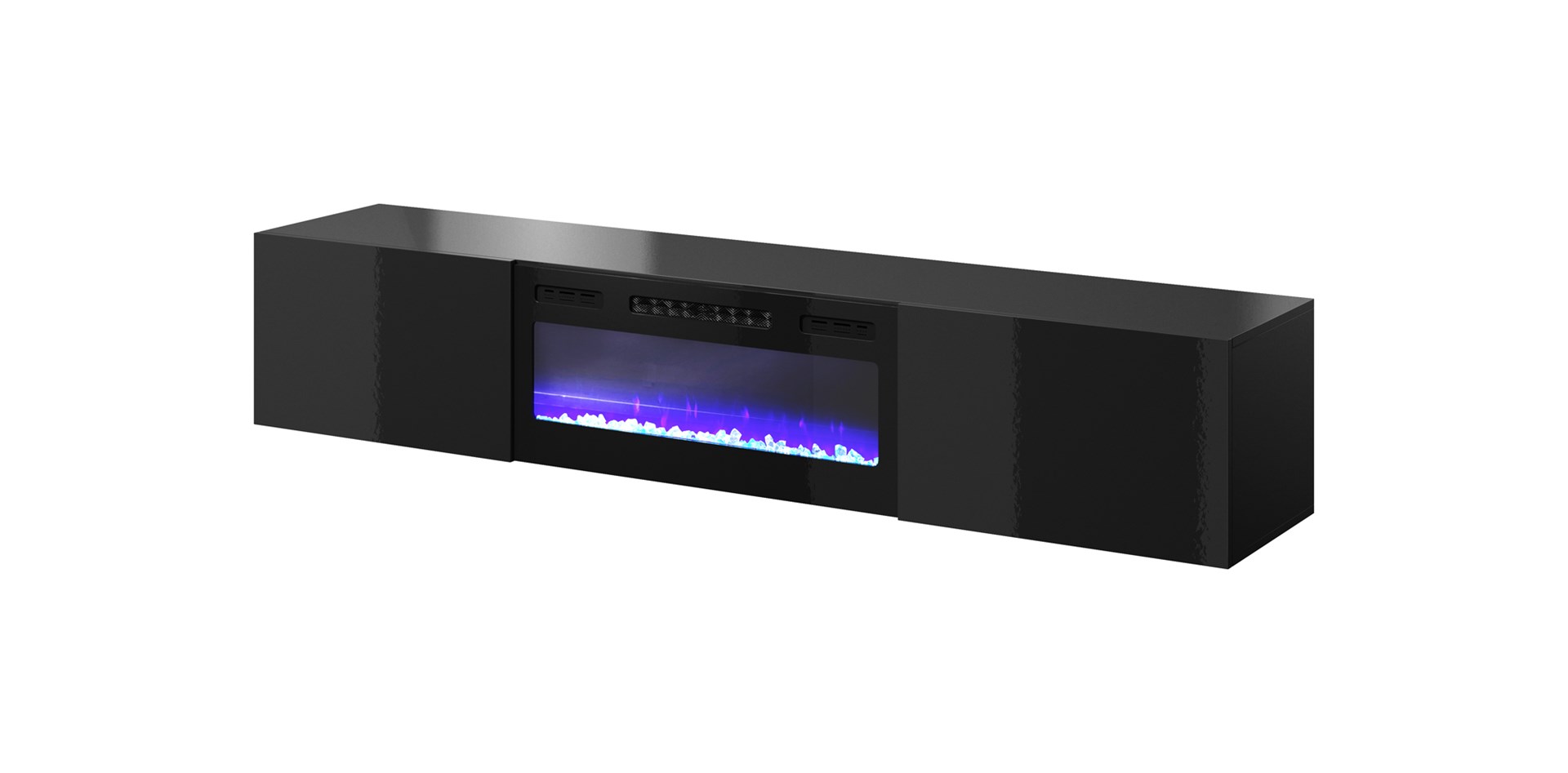 RTV cabinet SLIDE 200K with electric fireplace 200x40x37 cm all in gloss black RTV cabinet SLIDE 200K with electric fireplace 200x40x37 cm all in gloss black