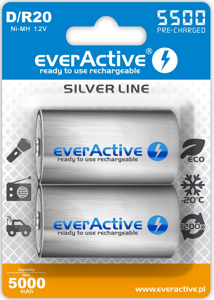 Rechargeable batteries everActive R20/D Ni-MH 5500 mAh ready to use Rechargeable batteries everActive R20/D Ni-MH 5500 mAh ready to use
