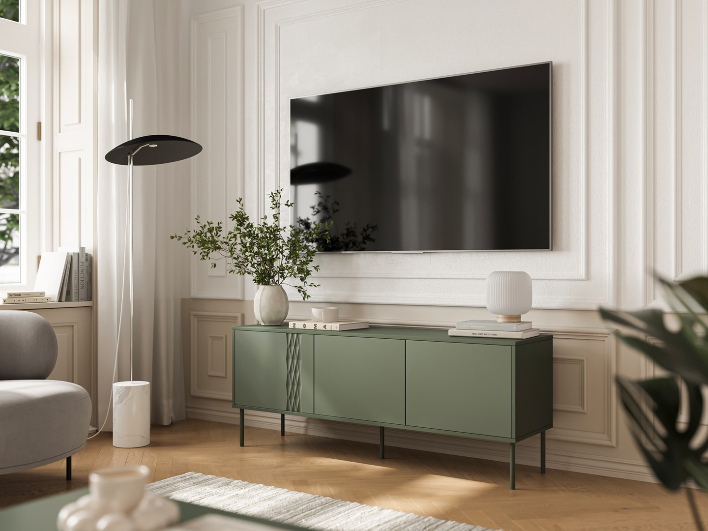 Cama RTV 3D TRESSE cabinet 150x40x55 matte green Cama RTV 3D TRESSE cabinet 150x40x55 matte green
