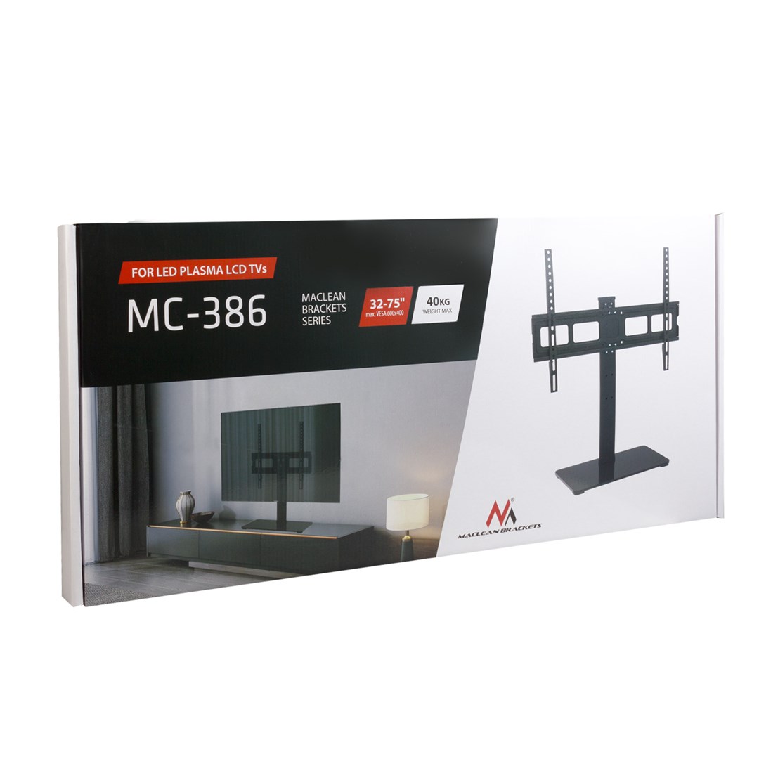 Maclean MC-386 Universal TV Stand Base for Cabinet Dresser Table Desk 32" - 75" 40kg VESA 35° Rotating Temepred Glass Adjustable TV Height Powder Coating Maclean MC-386 Universal TV Stand Base for Cabinet Dresser Table Desk 32" - 75" 40kg VESA 35° Rotating Temepred Glass Adjustable TV Height Powder Coating