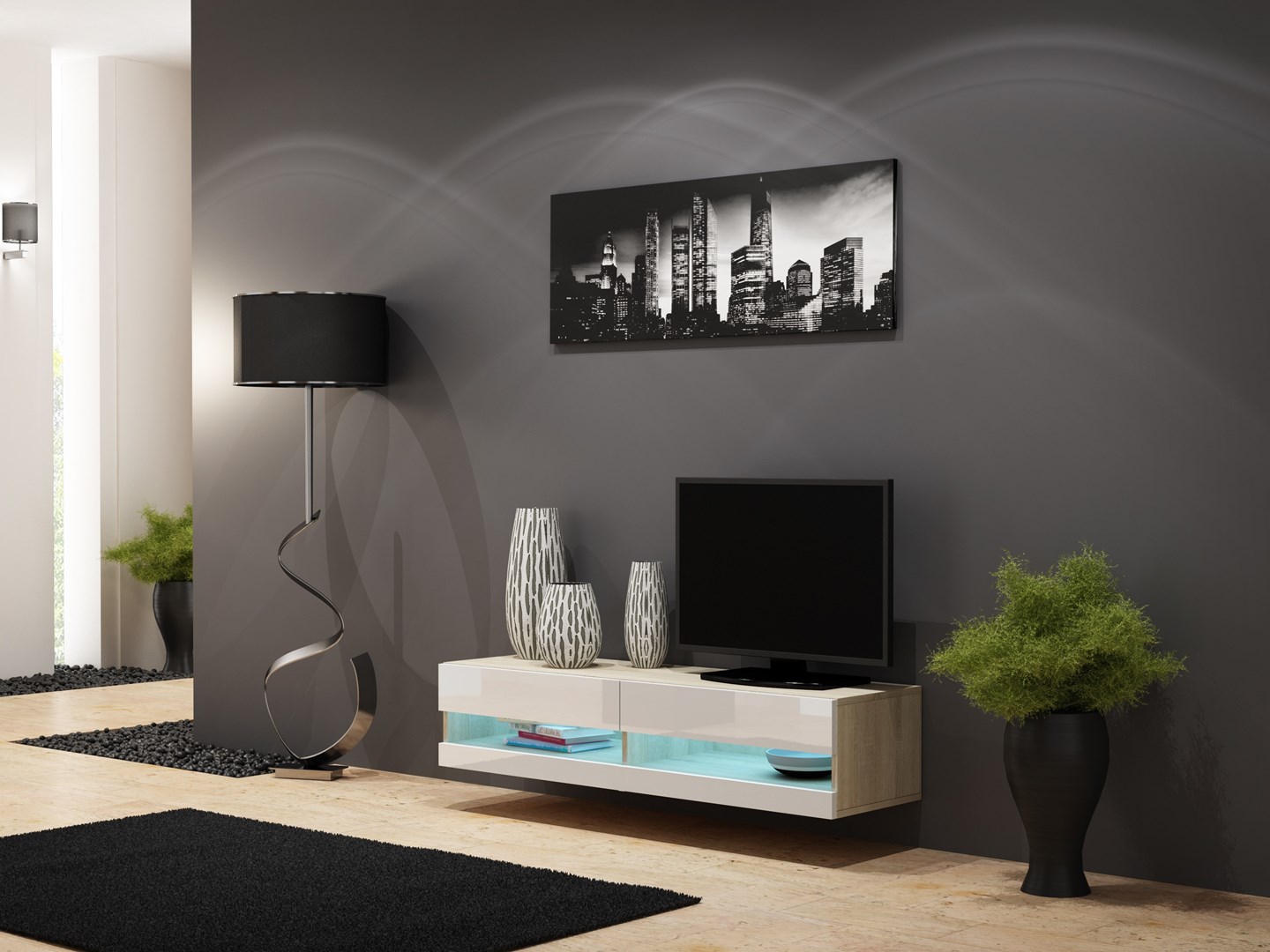 Cama TV stand VIGO NEW 30/140/40 sonoma/white gloss Cama TV stand VIGO NEW 30/140/40 sonoma/white gloss