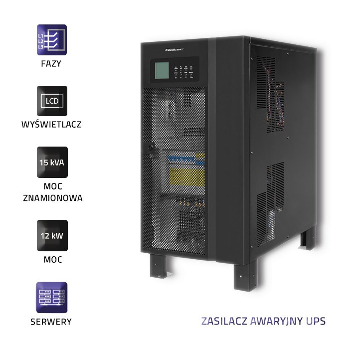 Qoltec 53949 Uninterruptible power supply 3-phase UPS | 15KVA | 12kW | LCD Qoltec 53949 Uninterruptible power supply 3-phase UPS | 15KVA | 12kW | LCD