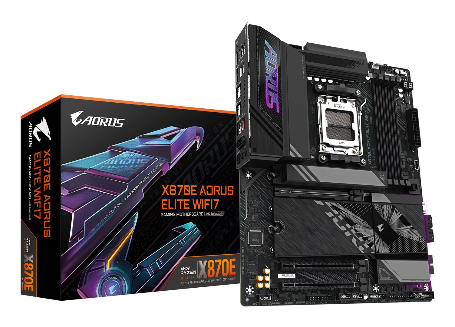 GIGABYTE X870E AORUS ELITE WIFI7 Motherboard - Supports AMD Ryzen 9000 CPUs, 16+2+2 Phases Digital VRM, up to 8000Hz DDR5 (OC), 3xPCIe 5.0 + 1xPCIe 4.0, Wi-Fi 7, 2.5GbE LAN, USB 4 GIGABYTE X870E AORUS ELITE WIFI7 Motherboard - Supports AMD Ryzen 9000 CPUs, 16+2+2 Phases Digital VRM, up to 8000Hz DDR5 (OC), 3xPCIe 5.0 + 1xPCIe 4.0, Wi-Fi 7, 2.5GbE LAN, USB 4