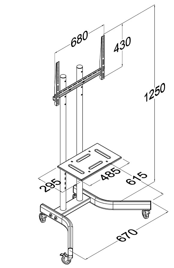 TV trolley stand Maclean, professional, on wheels, max 32-65", max 40kg, MC-739 TV trolley stand Maclean, professional, on wheels, max 32-65", max 40kg, MC-739
